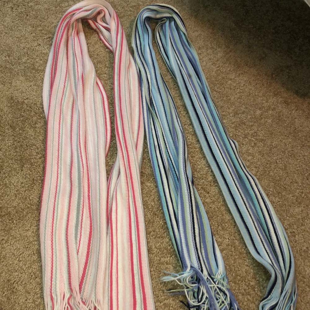 Pink and blue striped scarves